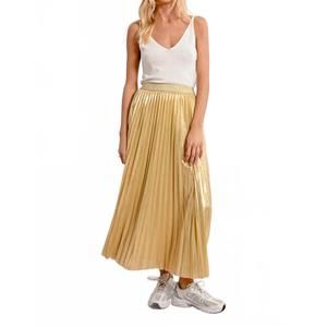 NEW MOLLY BRACKEN high waist long pleated skirt in gold